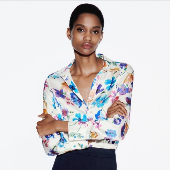 SATIN SHIRT WITH FLORAL PRINT SIZE L - Picture 3 of 8